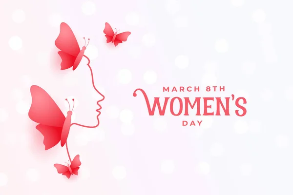 顔と蝶と国際的な女性の日のデザイン — ストックベクタ
