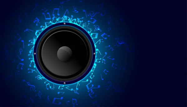 Altavoz Música Con Fondo Notas Sonido Azul — Vector de stock