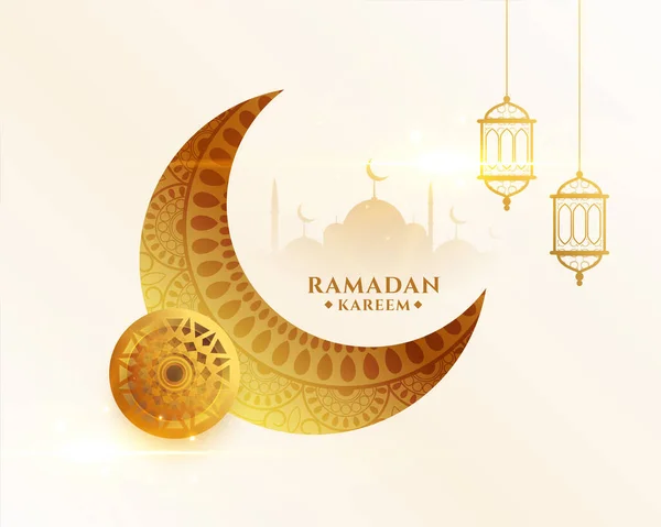 Holy Ramadan Kareem Month Eid Festival Golden Moon Greeting Design — Stock Vector