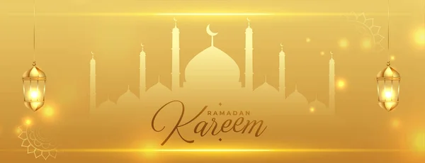 Ramadan Kareem Eid Mubarak Blessing Golden Shiny Banner Design — Stock Vector