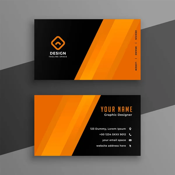 Professional Black Orange Business Card Simple Style — Stock Vector