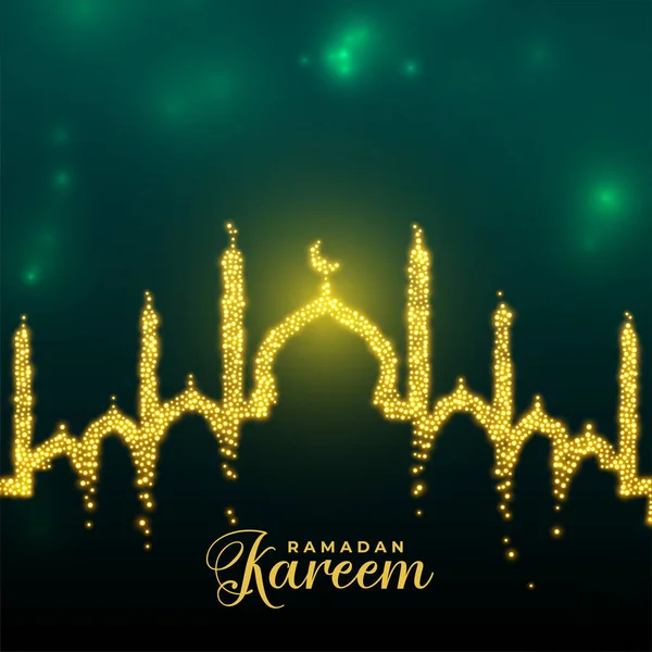 Golden Sparkling Ramadan Kareem Eid Mubarak Festival Card Design — Stock Vector