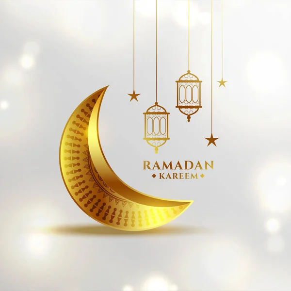 Ramadan Kareem Eid Festival Golden Moon Wishes Greeting Card Design — Stock Vector