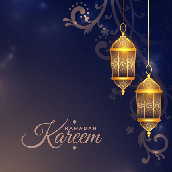 Decorative Ramadan Kareem Arabic Lantern Floral Card Design — Stock Vector