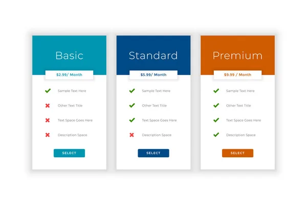 Preisvergleichsvorlage Mit Basis Bis Premium Option — Stockvektor