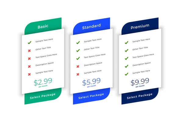 Site Web App Tableau Comparatif Des Prix Business Template — Image vectorielle