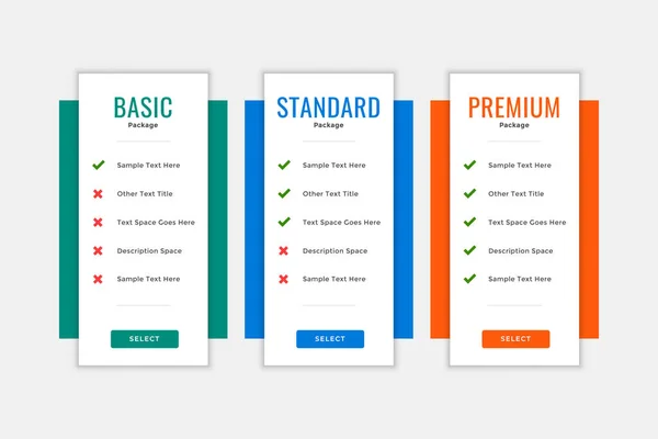 Modelo Comparação Tabela Preços Assinatura Serviço Empresarial — Vetor de Stock