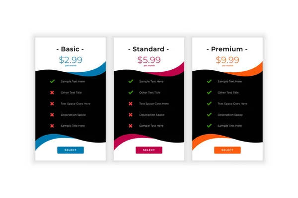 Moderne Prijzen Tabel Vergelijking Business Template — Stockvector