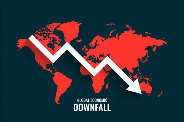 Kejatuhan Bisnis Global Dengan Jatuhnya Panah Dan Peta Dunia - Stok Vektor
