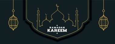 Düz çizgi tarzı ramazan kareem kutsal festival ayı afişi