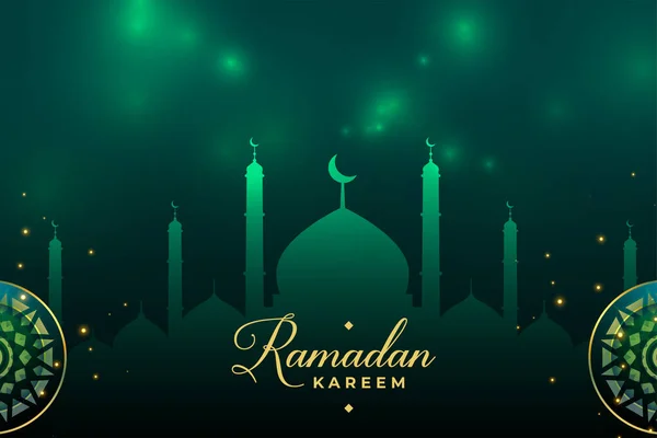 Brillante Verde Ramadán Kareem Eid Festival Diseño Saludo — Vector de stock