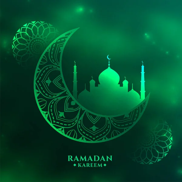 Lesklý Ramadán Kareem Zelený Festival Pozdrav Design — Stockový vektor