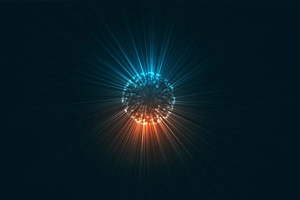 輝く光ストリークの背景を持つ3Dデジタル球 — ストックベクタ