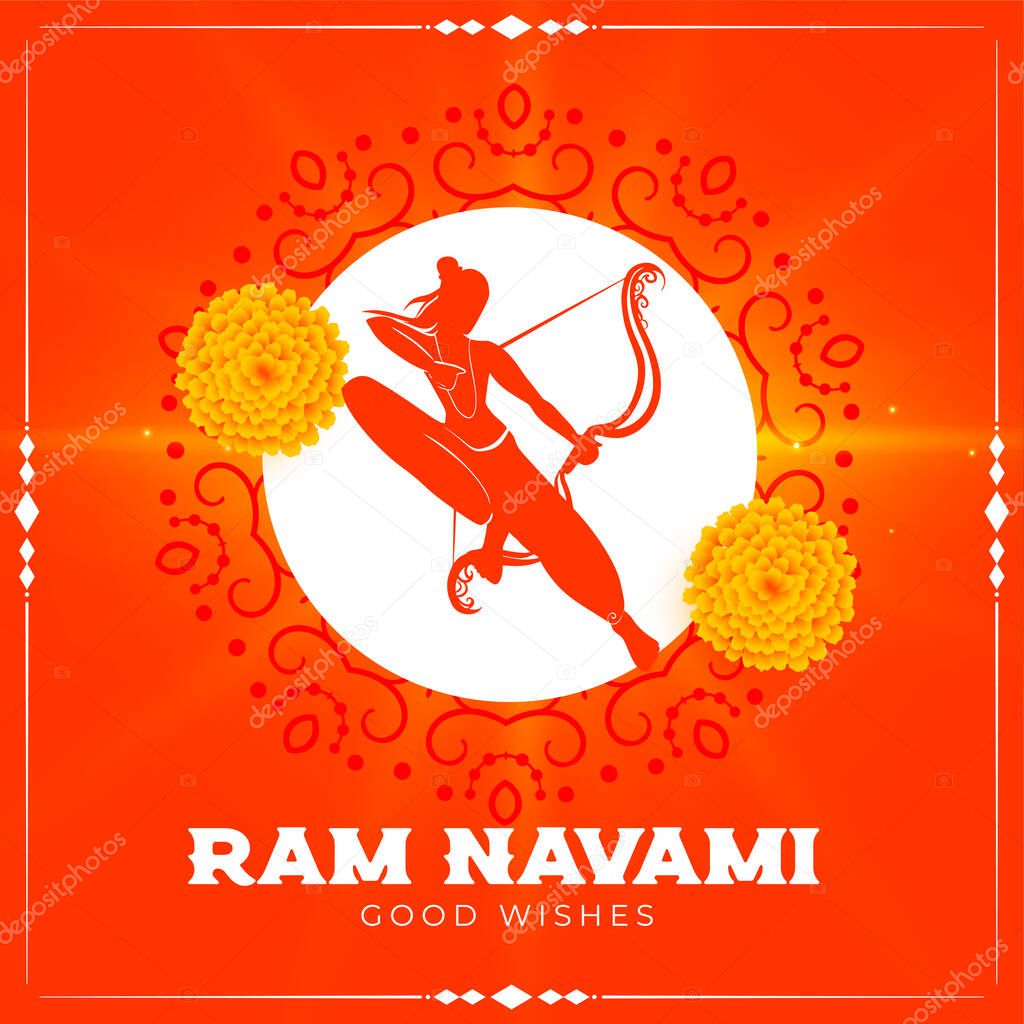 ram navami greeting wishes with lord rama figure and flowers