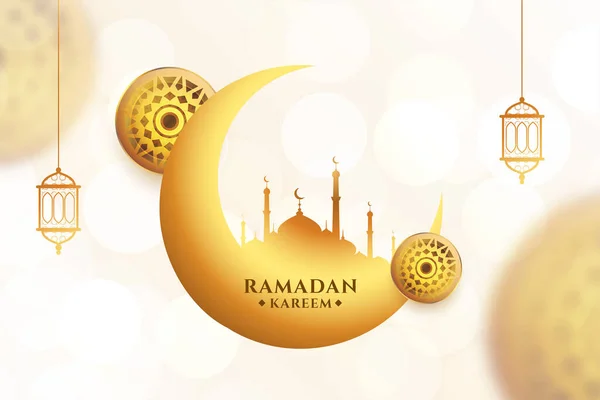 Realistyczny Ramadan Kareem Złoty Tło Powitanie — Wektor stockowy