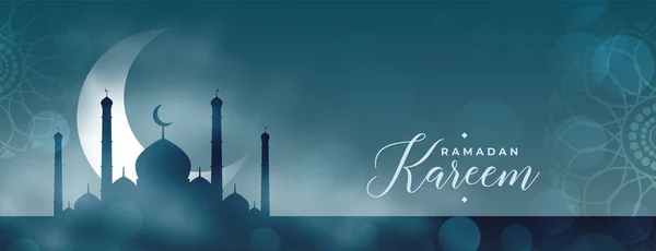 Nice Ramadan Kareem Eid Banner Mosque Moon — Stock Vector