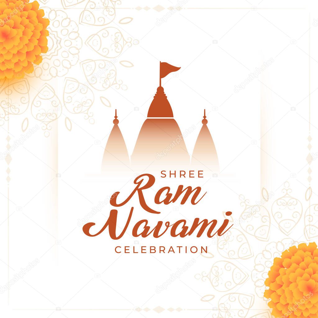 holy ram navami festival greeting with marigold flower and temple design