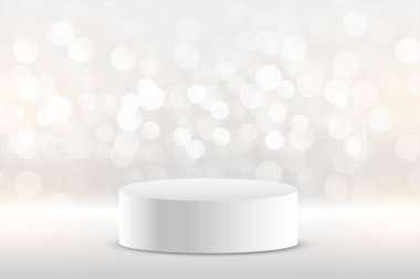 Bokeh ışıkları olan gerçekçi beyaz stüdyo podyum arkaplanı