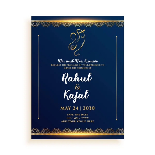 イベント詳細スペース付き黄金のインドの結婚式カードのデザイン — ストックベクタ