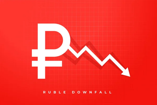 Rubel Valuta Bukása Piros Háttér — Stock Vector