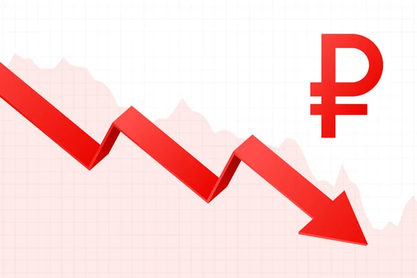 Rublo Queda Com Seta Vermelha — Vetor de Stock