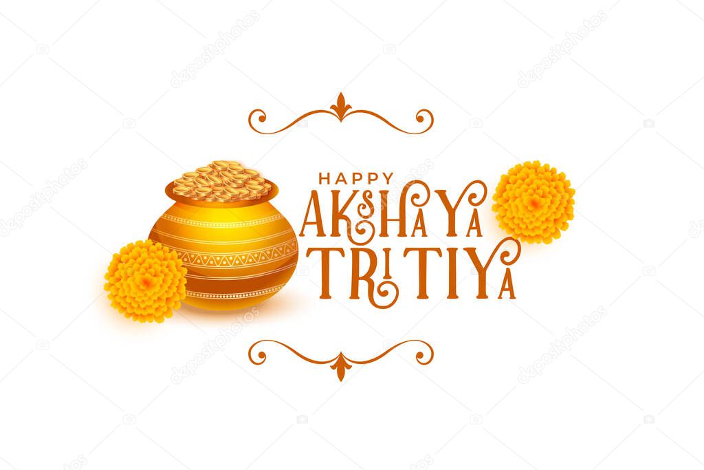 happy akshaya tritiya background with kalash and golden coins