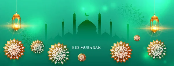 Arab Eid Mubarak Berkilau Desain Banner Festival - Stok Vektor