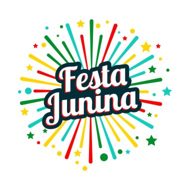Rengarenk çizgileri ve yıldızları olan festival Junina Karnavalı posteri