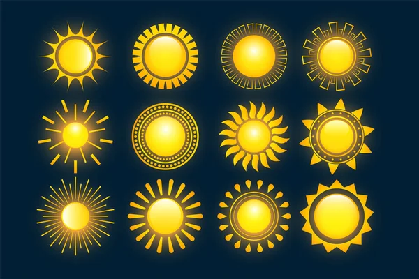 Glowing Yellow Summer Hot Sun Collection Set Twelve — Vector de stock