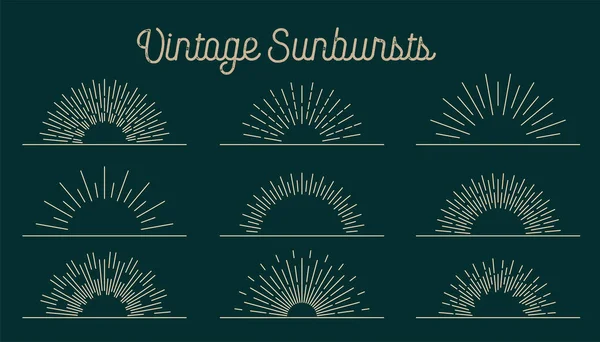 Classic Hand Drawn Sunburst Lines Collection — Vetor de Stock