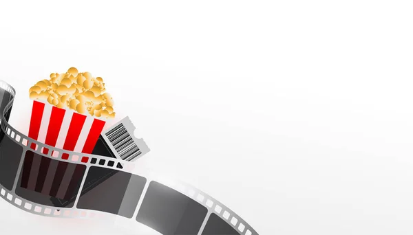 Realistic Film Strip Popcorn Movie Ticket — Stockvektor