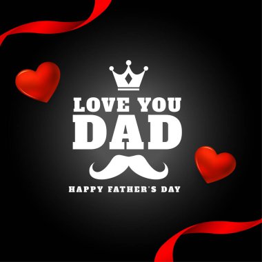 Babanı seviyorum. Babalar günün kutlu olsun. Kırmızı kalpli ve kurdeleli siyah kart.