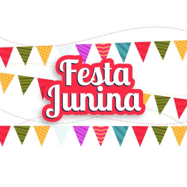 Parti bayraklı renkli festival Junina bayram kartı