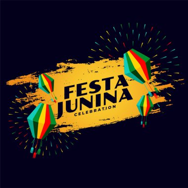 Festa Junina lambalı ve havai fişekli soyut kartı kutluyor.