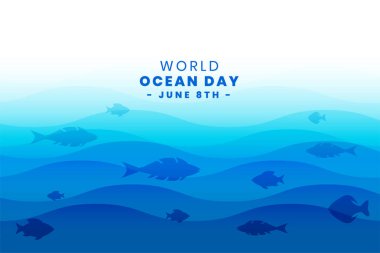 world ocean day poster with sea waves and fish