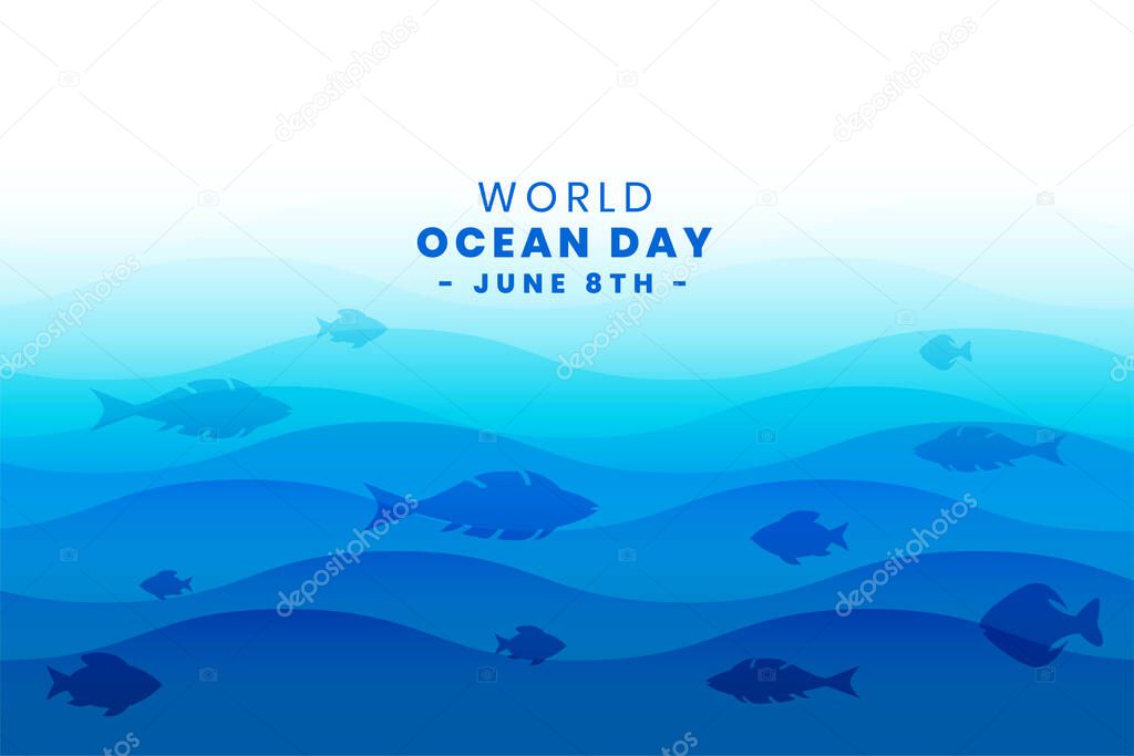 world ocean day poster with sea waves and fish