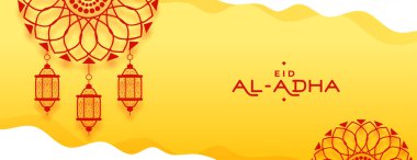 Kurban Bayramı İslami Sarı Dekoratif Festival Pankartı Tasarımı