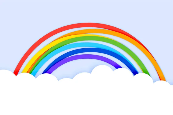 Papercut Stijl Regenboog Met Wolken Achtergrond — Stockvector
