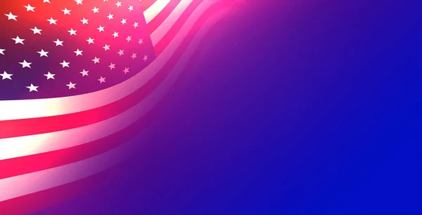 蓝色背景下具有辉光效果的美国国旗 — 图库矢量图片