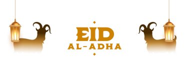 İslami Bakrid Kurban Bayramı Mübarek fener ve keçi pankartıyla