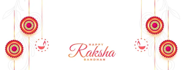 Raksha Bandhan White Festival Banner Rakhi Hanging Diya Design — Stockový vektor