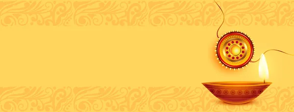 Indian Festival Raksha Bandhan Banner Diya Text Space — ストックベクタ