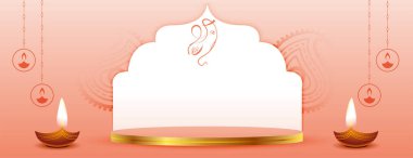 happy ganesh chaturthi banner with 3d podium for product display 