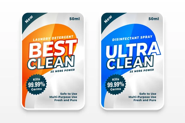 Liquid Powder Detergent Label Sticker Design Set — Vettoriale Stock