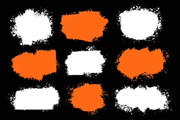 Πορτοκαλί Λευκό Grunge Splatter Υφή Σύνολο Των Εννέα — Διανυσματικό Αρχείο