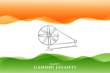 gandhi jayanti template with charkha design on wavy indain flag 