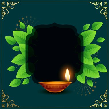 yeşil diwali geleneksel arkaplan parlayan diya ve görüntü alanı 