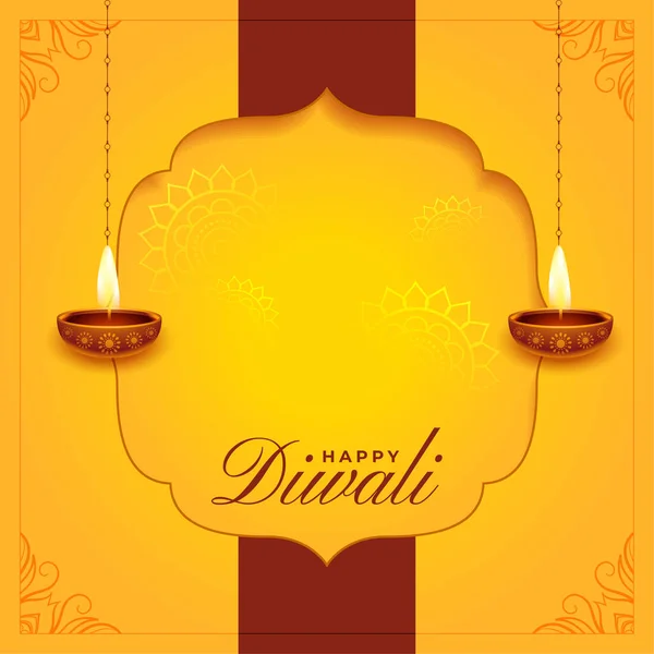 Happy Diwali Background Hanging Diya Text Space — Stock Vector