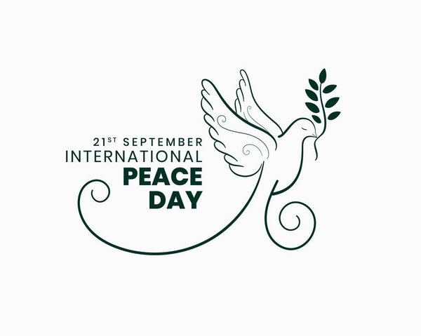 elegant peace day banner with hand drawn dove and leaf design 