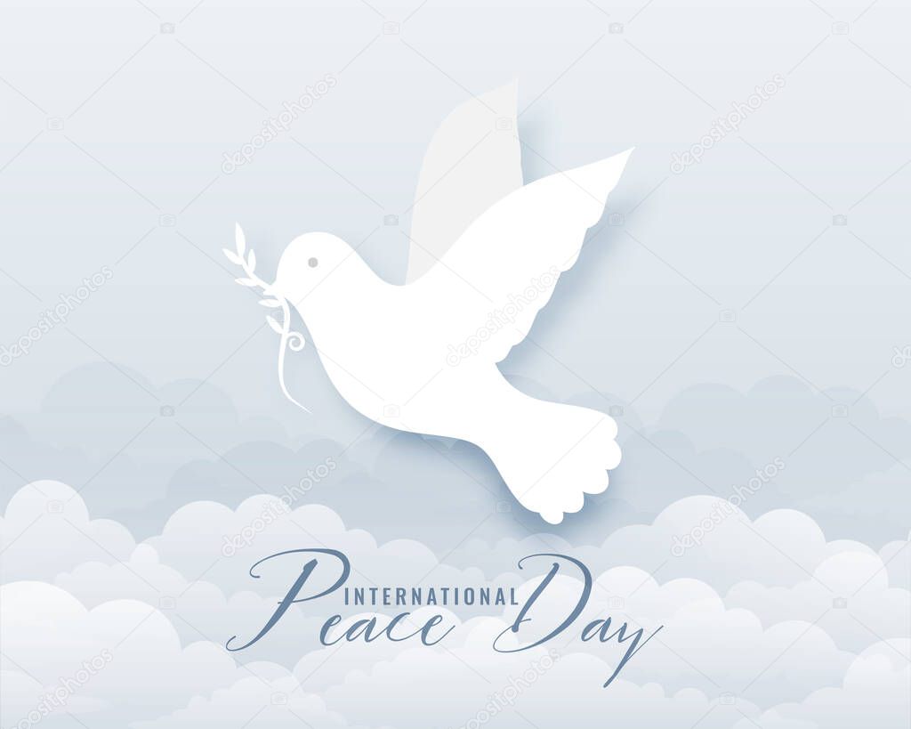 International Day of peace background with sky and flying pigeon design 